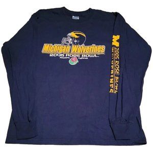 Michigan Wolverines 2005 Rose Bowl Long Sleeve Shirt Size Medium Navy Blue